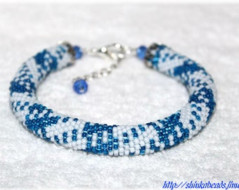 Bead crocheted blue seed bead bracelet elegant accessory handmade