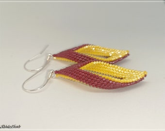 Red yellow two color earrings, dangle boho earrings, handmade earrings, pendientes de colores , boucles d'oreilles, leaf earrings