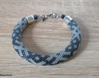 Ethnical ornament, bead crochet bracelet, gray bracelet unique, gift for her