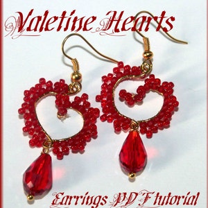 Beading Pattern PDF, Valentine red hearts, earrings beading pattern, scheme, tutorial, technique, instructions, hearts earrings