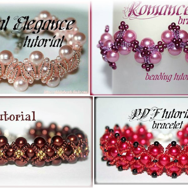 A SET of 4 Pearl bracelet beading pattern bundle tutorials PDF files instant download