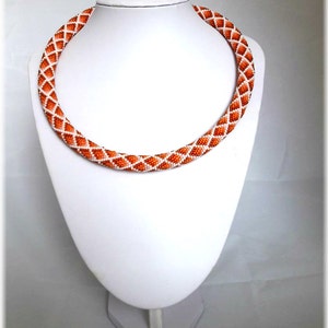 Orange ombre style rhombs, seed bead necklace, elegant accessory, handmade geometric pattern, gift for her image 4