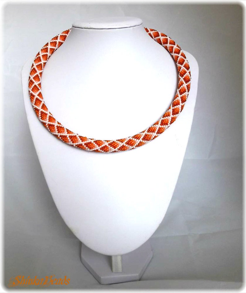 Orange ombre style rhombs, seed bead necklace, elegant accessory, handmade geometric pattern, gift for her image 4