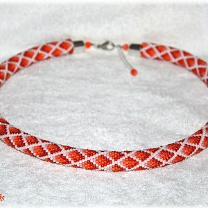 Orange ombre style rhombs, seed bead necklace, elegant accessory, handmade geometric pattern, gift for her image 3