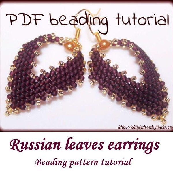 Flat peyotes leaf earrings with pearl Beading Pattern PDF tutorial peyote stitch technique