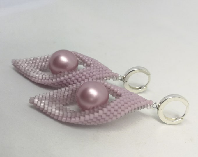 Pastel Pink Earrings,dangle Boho Earrings, Swarovski Pearls, Handmade