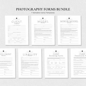Pakket met zakelijke fotografieformulieren | Contract-, boekings- en vrijwaringsformulieren voor fotografen | Bewerkbare Canva-sjablonen