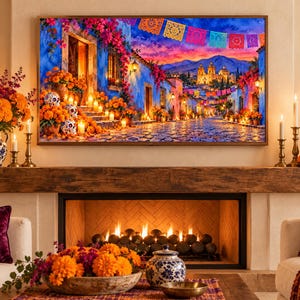 Dia de los Muertos フレーム TV アート バンドル、サムスン フレーム TV 用 50 日の死者のデザイン、カラベラ & マリーゴールド アート、オフレンダ装飾、4K 画像 6