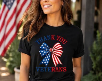 Gracias por el Día de los Veteranos PNG, Diseño de camiseta con lazo y bandera patriótica (Descarga digital)
