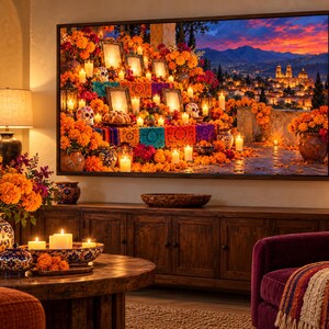Dia de los Muertos フレーム TV アート バンドル、サムスン フレーム TV 用 50 日の死者のデザイン、カラベラ & マリーゴールド アート、オフレンダ装飾、4K 画像 11