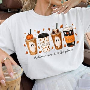 Autumn Leaves Coffee Shirt, Ghost Halloween Pumpkin Spice Sweatshirt