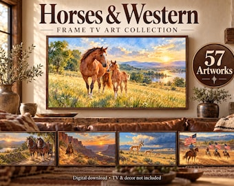 Paquete de 57 imágenes vintage de caballos y arte del Oeste para televisores Samsung Frame (descarga digital)