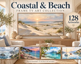 128 obras de arte costeras para Samsung Frame TV: playa, faro, puerto (descarga digital)