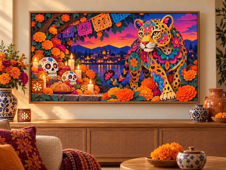 Dia de los Muertos フレーム TV アート バンドル、サムスン フレーム TV 用 50 日の死者のデザイン、カラベラ & マリーゴールド アート、オフレンダ装飾、4K 画像 5