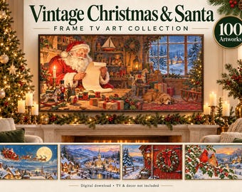 Paquete de láminas navideñas vintage para televisión con 100 diseños de Papá Noel y Cascanueces (descarga digital)