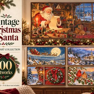 Pu&ograve; includere: Una collezione digitale di 100 opere d'arte natalizie per TV Frame, con scene di Babbo Natale che legge una lista, una slitta che vola davanti alla luna piena, paesaggi innevati, una porta rossa con ghirlanda e due cardinali su un ramo.