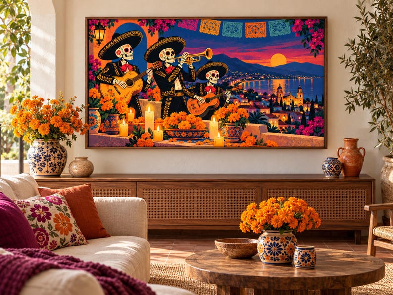 Dia de los Muertos フレーム TV アート バンドル、サムスン フレーム TV 用 50 日の死者のデザイン、カラベラ & マリーゴールド アート、オフレンダ装飾、4K 画像 7