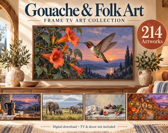 Paquete de diseños de arte popular estilo cottagecore con gouache para televisores Samsung Frame (214 diseños)
