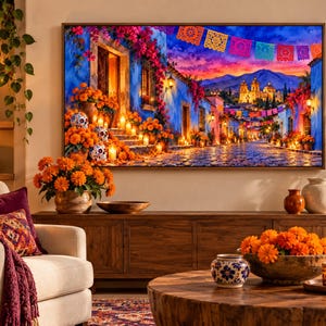 Dia de los Muertos フレーム TV アート バンドル、サムスン フレーム TV 用 50 日の死者のデザイン、カラベラ & マリーゴールド アート、オフレンダ装飾、4K 画像 12