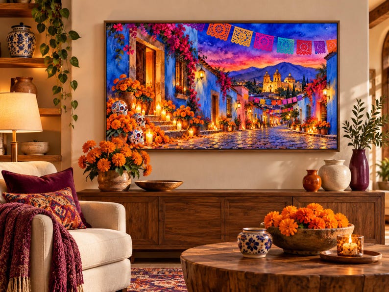 Dia de los Muertos フレーム TV アート バンドル、サムスン フレーム TV 用 50 日の死者のデザイン、カラベラ & マリーゴールド アート、オフレンダ装飾、4K 画像 12