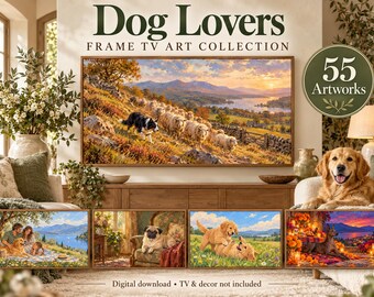 55 obras de arte de perros para Samsung Frame TV, Golden Retriever, pintura al óleo (descarga digital)