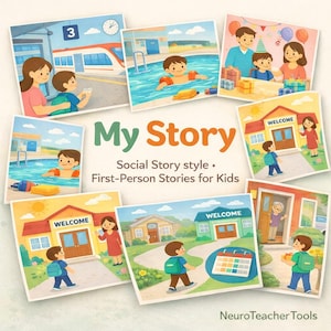 6 x My Storys Autism School Leisure - First Day School Change Train Birthday Pool - Visual PDF Download