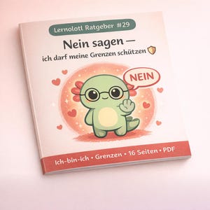 May include: A softcover book titled "Lernolotl Ratgeber #29" with the title "Nein sagen - ich darf meine Grenzen schützen." The cover features a cartoon axolotl with glasses and a speech bubble saying "NEIN."