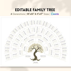 Editable Canva Family Tree Template | 6 Generations | 18"x22" & 11"x17" Sizes | Printable