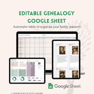 Planilha Google editável de genealogia – Organizador de árvore genealógica e rastreador de ancestrais