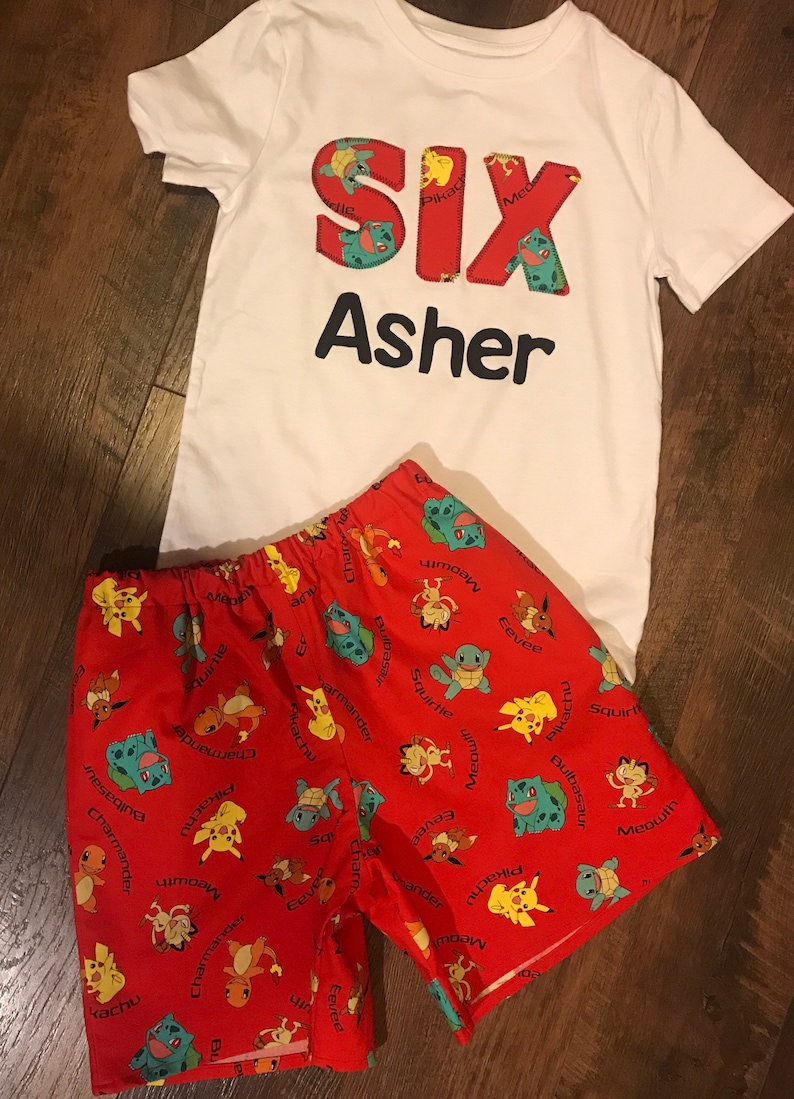 Boys Pokemon Shorts Pokemon Shorts and Shirt Set Boys Pokemon Birthday Outfit Boys Pokemon Birthday Shirt Pocket Shorts