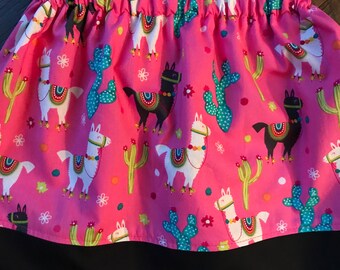 Girls Llamas Skirt - Llama Print Skirt - Girls Summer Skirt - Cactus Print Skirt - Llama Birthday - Llama Gift For Girls - Fun Cactus Gift