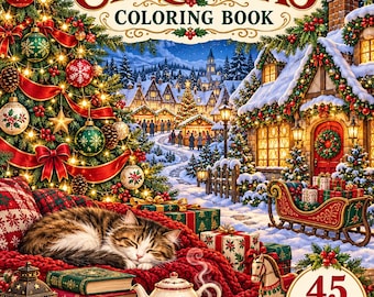 Cozy Christmas Coloring Pages for Adults Printable Winter Coloring Book Detailed Holiday Scenes Cats Cottages and Christmas Village PDF