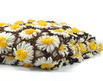 Beautiful 3D Daisy Shabby Chic Afghan Crochet, Rustic Country Bedspread, Coverlet, Duvet Cover