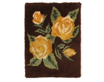 Woven Tapestry | Wall Hanging | Rya I Depicting Yellow Roses | Mid Century Modern Art