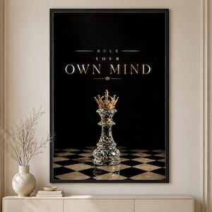 Rule Your Own Mind Wall Art, Crown Chess Poster, Luxury Decor, Mindset Motivation Print