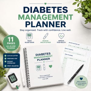 Diabetes Management Planner Printable, Blood Sugar Log Book, Glucose Tracker PDF A4 Letter