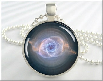 Cats Eye Nebula Pendant, Space Photo Charm, The Cat's Eye Nebula Necklace, Resin Pendant, Round Silver, Space Gift, Hubble Picture 249RS