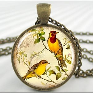 Goldfinch Bird Pendant Necklace: Bronze Resin Charm Art Jewelry 015RB