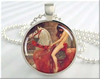 Lady Godiva Art Pendant Necklace, John Collier Art Resin Charm Horse Lover Gift 237RS