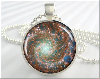 The Phantom Galaxy Pendant, James Webb Image Charm, Messier74 Galaxy Necklace, Resin Jewelry, Round Silver, Space Geek Gift 774RS