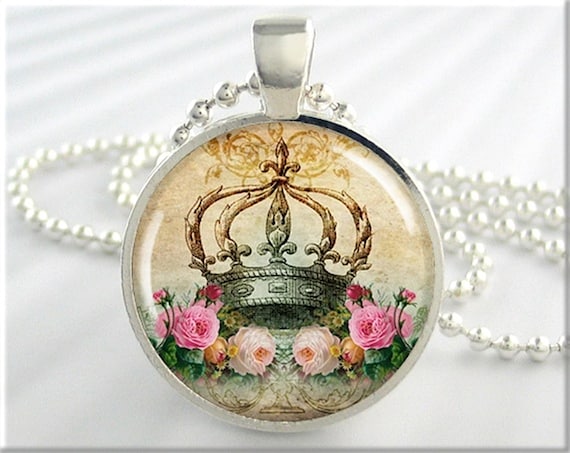 クラウンアートネックレス：ローズのシルバー樹脂ペンダント 195RS