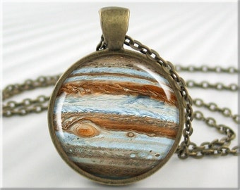 Jupiter Pendant Necklace, Planet Jupiter Space Jewelry, Space Gift, Resin Pendant 382RB