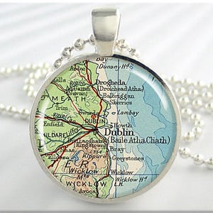 Dublin Map Pendant Necklace: Vintage Ireland Resin Charm
