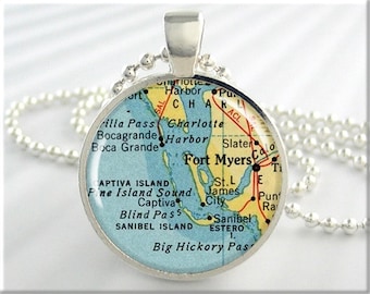 Fort Myers Florida Map Pendant: Vintage Travel Gift