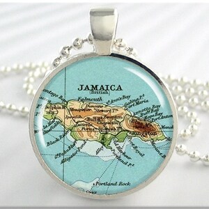 Pendentif carte de la Jamaïque, breloque en résine, collier carte des îles des Caraïbes, bijoux photo, cadeau de moins de 20 ans, argent rond, cadeau de voyage 384RS