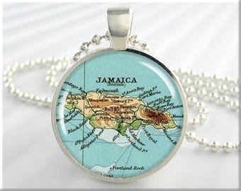 Jamaica Map Pendant Necklace, Resin Charm, Travel Gift 384RS