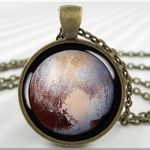 Pluto Pendant Necklace, Resin Charm, Planet Pluto Jewelry, Space Gift, Planet Pendant, Gift Under 20, Round Bronze Pendant 701RB