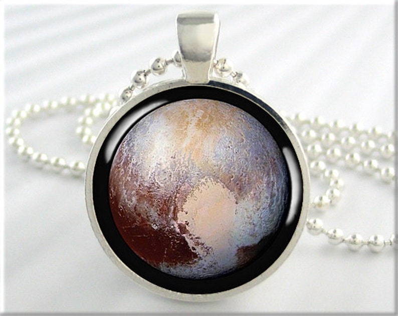 Pluto Pendant Necklace, Resin Charm, Planet Pluto Jewelry, Space Gift, Planet Pendant, Gift Under 20, Round Bronze Pendant 701RB image 8