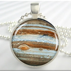 Jupiter Space Pendant, Resin Charm, Jupiter Jovian Planet Necklace, Resin Jewelry, Round Silver, Space Geek Gift, Planet Charm 382RS