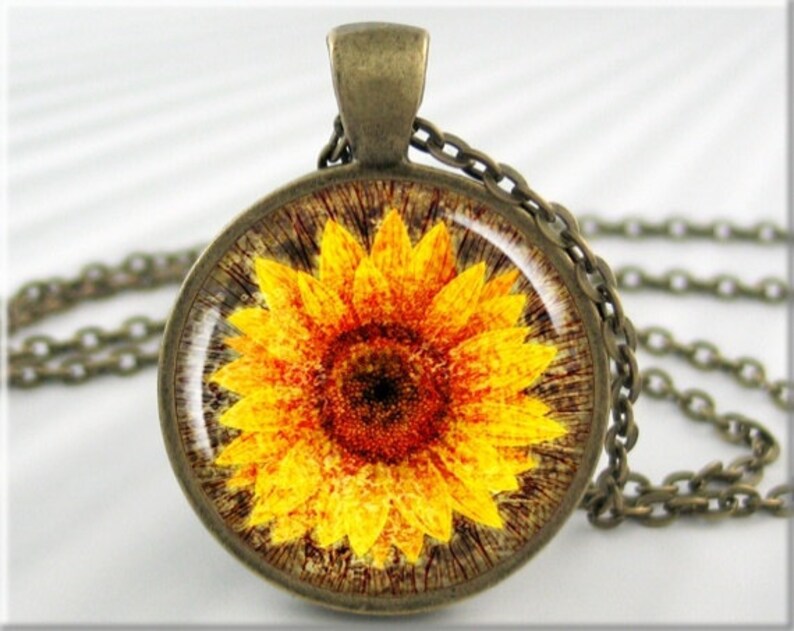 Sunflower Art Necklace Resin Charm Summertime Flower Etsy